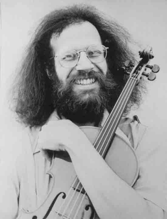 Balding aging Hippie with viola