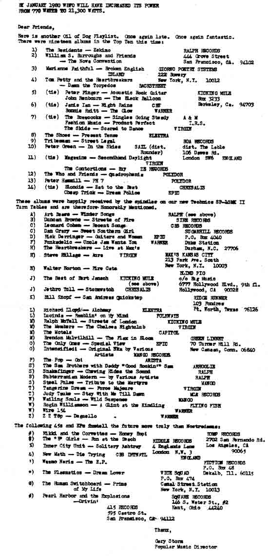 GaryStormOilofDogPlaylistWBFO1 Gary Storm Oil of Dog Playlist from WBFO 1